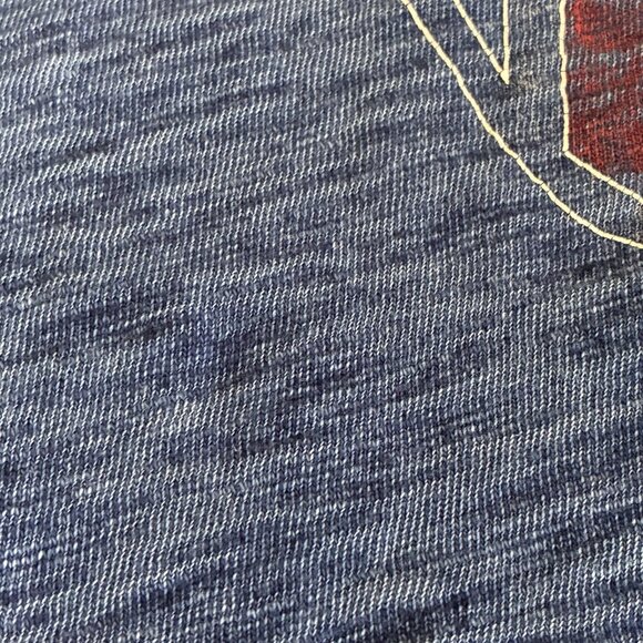 Triumph Lucky Brand Mens XL Shirt Short Sleeve Blue Burnout Graphic Logo Patch - Picture 8 of 9